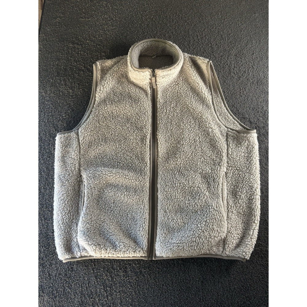 Uniqlo Womens Beige Sherpa Pile Fleece Vest XL Full Zip Sleeveless Pockets